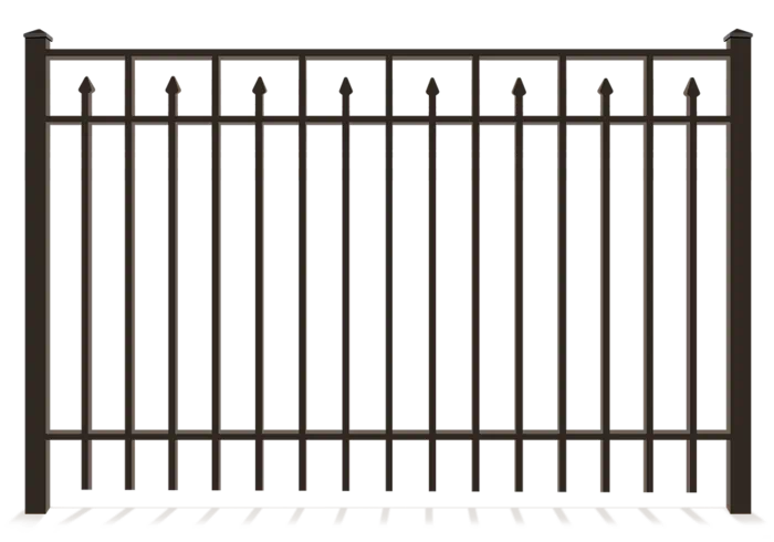 3-rail aluminum fence with flat top and alternating pickets