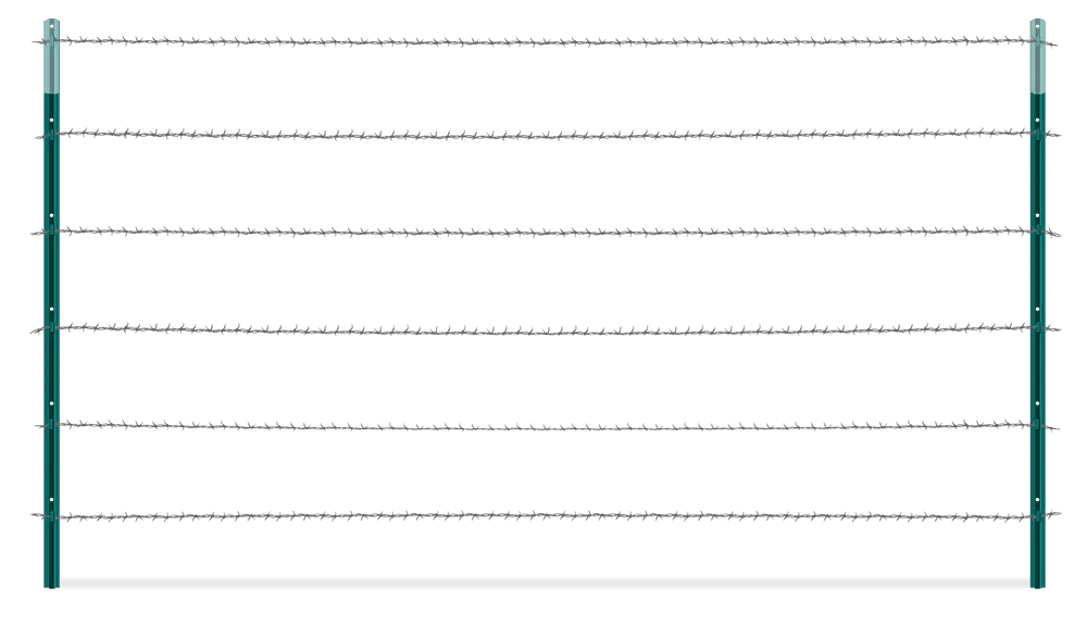 Barbed wire T-post fence with H-brace for farms in the area.