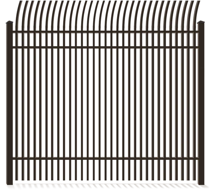 Curved spear tipped security steel fence
