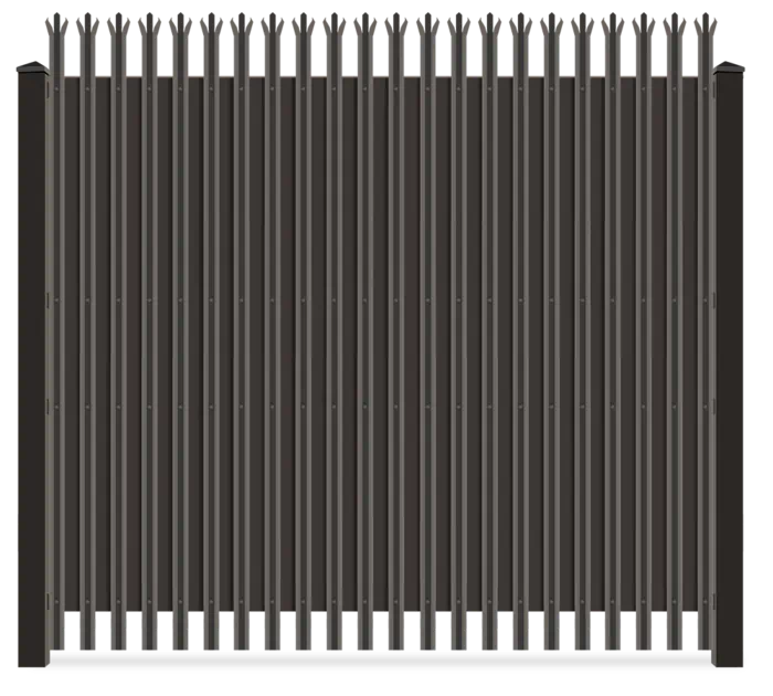 Trident tipped security steel fence with privacy slats