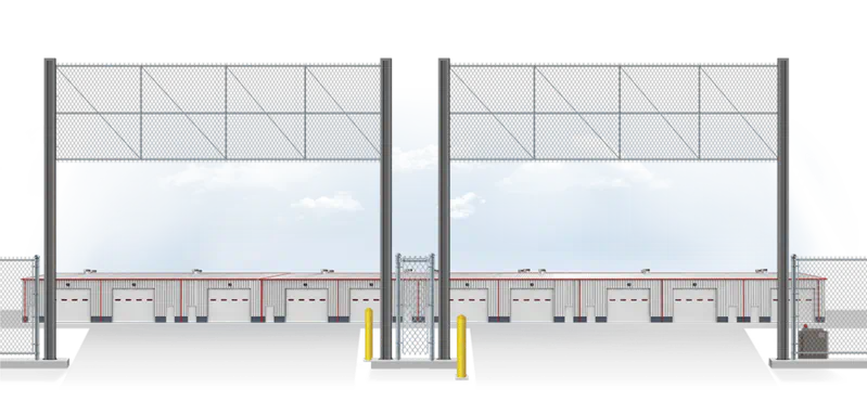 Vertical Lift Chain Link Gate Surrounding Manufacturing Facility