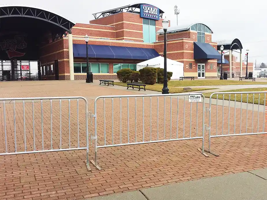 Temporary fence installation on a job site