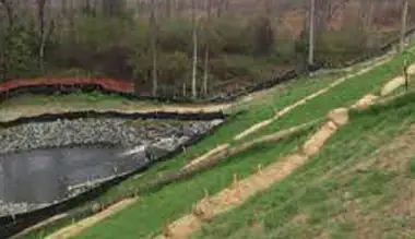 Erosion control measures installed on a sloped commercial property