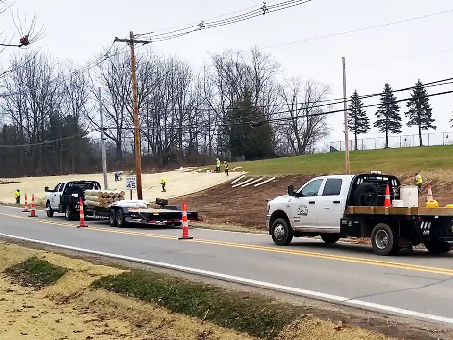 Erosion control measures installed on a commercial site