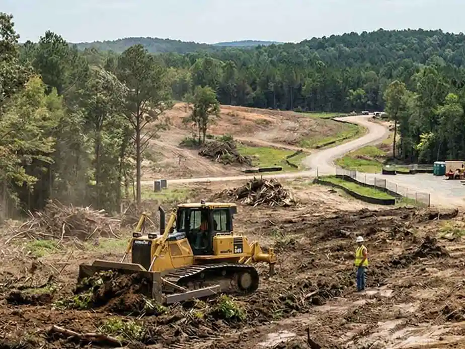 Land clearing equipment preparing a site